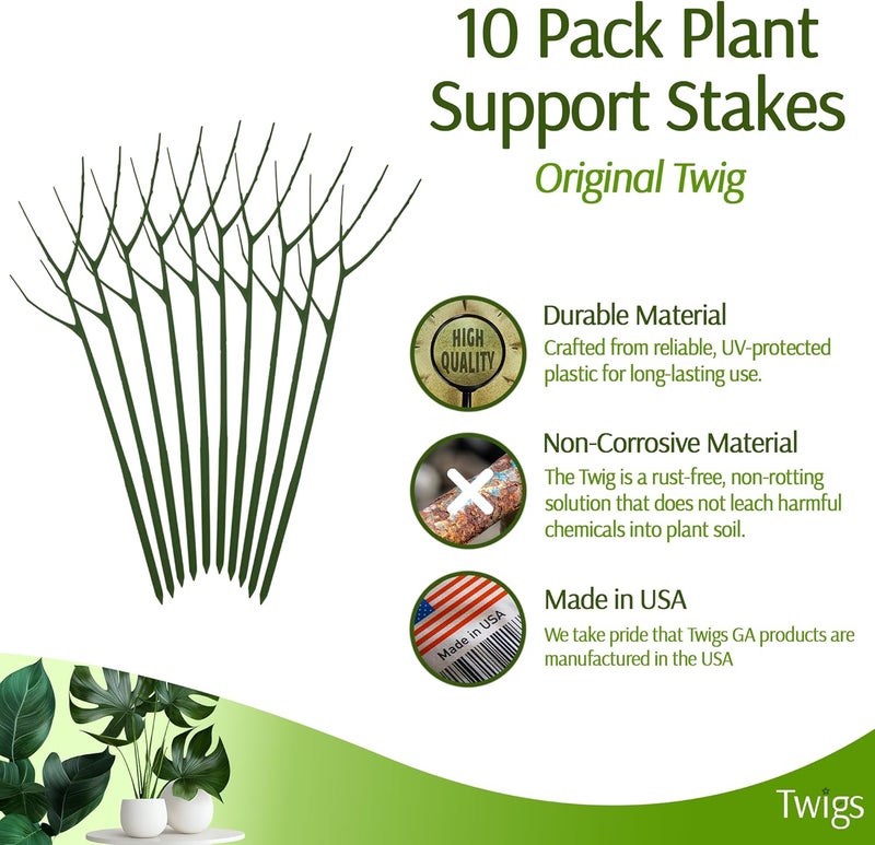 Twigs Ga Plant Support Stakes for Indoor & Outdoor Use, Durable Trellis Alternative for Climbing & Potted Plants, Houseplant Stem Holder Structures - Monstera (Dark Green), 10 Pack, 22" L, Original - Image 2